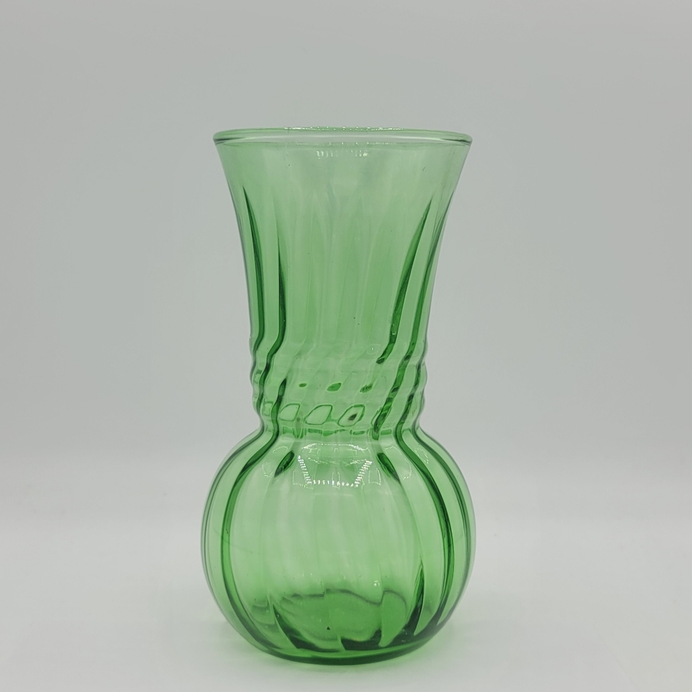 Anchor Hocking Sage Green Fluted Vase - Blown Glass, 6 7/8", Vintage